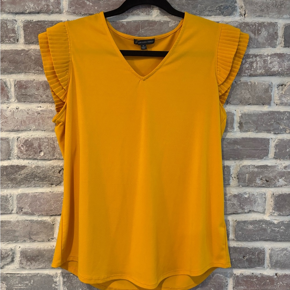 Adrianna Papell Mustard Pleated Sleeve Blouse